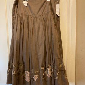 ANA brown skirt with pink, white, beige embroidery 14W NWT 33" waist to bottom